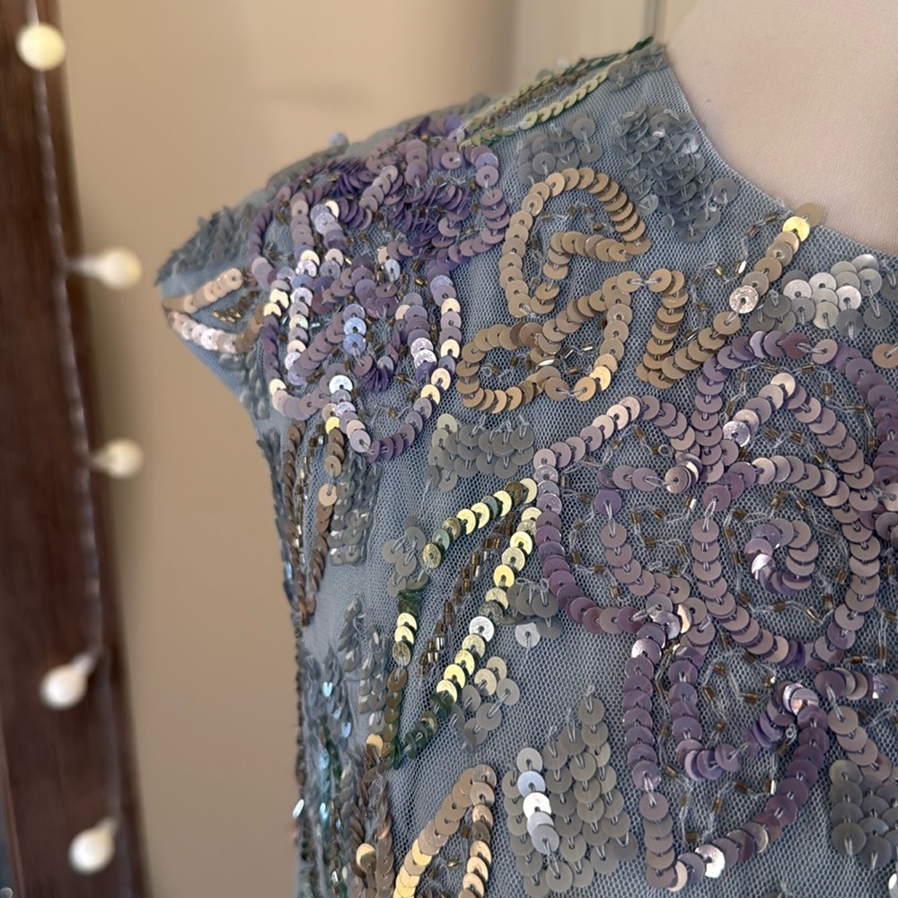 Mac Duggal Powder Blue Beaded Floral Maxi Dress - Picture 6 of 16